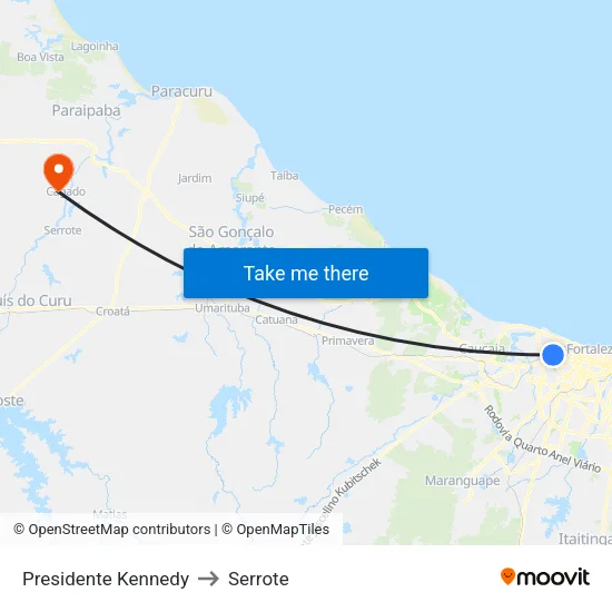 Presidente Kennedy to Serrote map