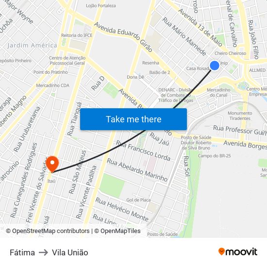 Fátima to Vila União map