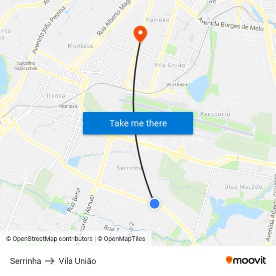 Serrinha to Vila União map
