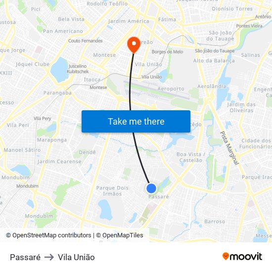 Passaré to Vila União map