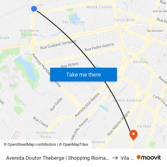 Avenida Doutor Theberge | Shopping Riomar Kennedy - Presidente Kennedy to Vila União map
