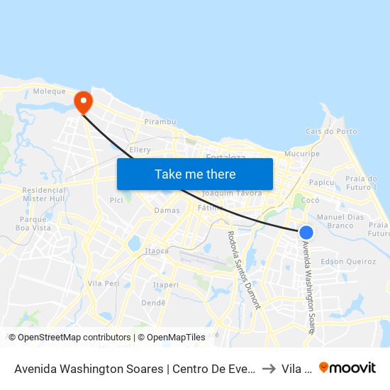 Avenida Washington Soares | Centro De Eventos Do Ceará - Edson Queiroz to Vila Velha map