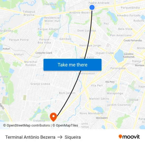 Terminal Antônio Bezerra to Siqueira map