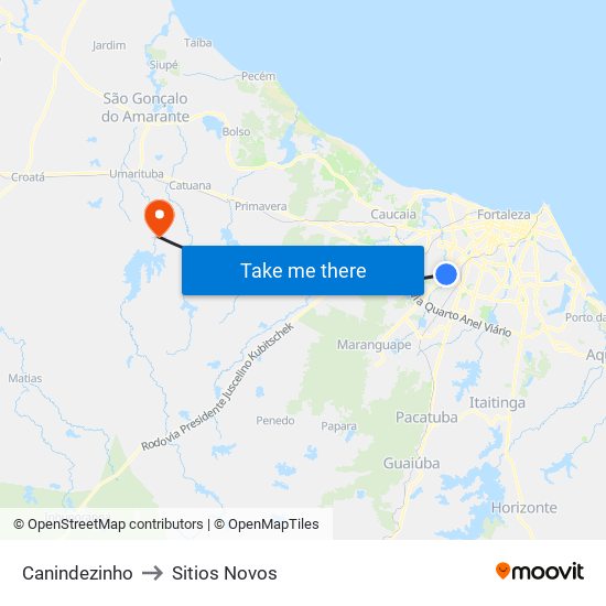 Canindezinho to Sitios Novos map