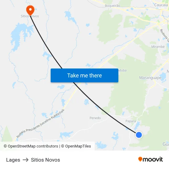 Lages to Sitios Novos map