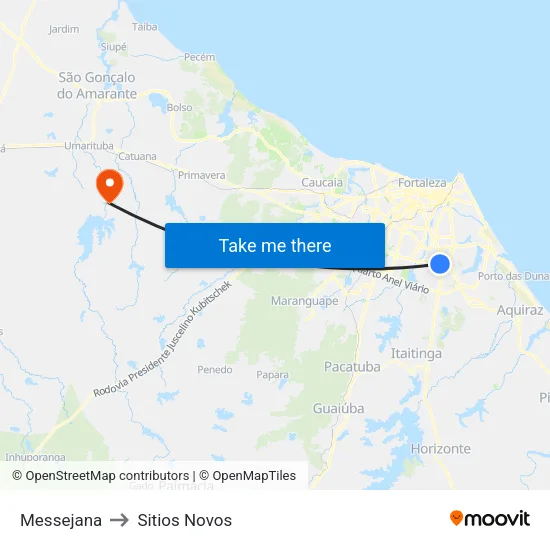 Messejana to Sitios Novos map