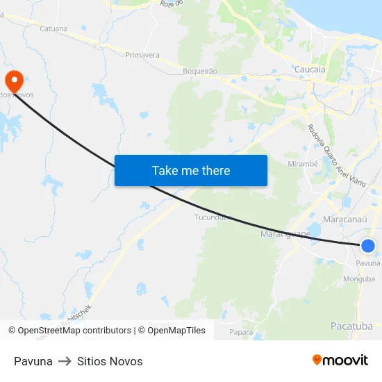 Pavuna to Sitios Novos map