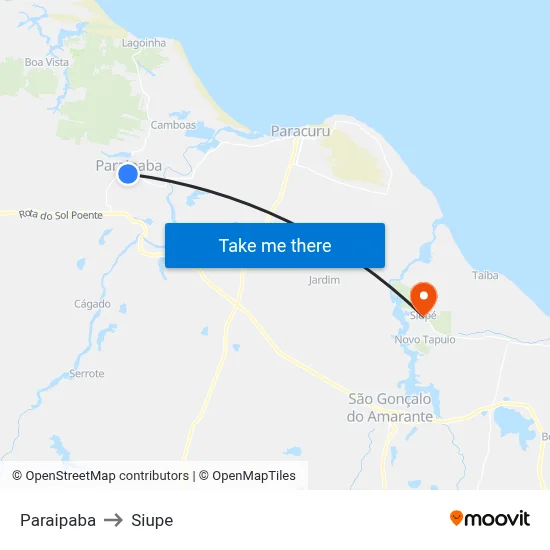 Paraipaba to Siupe map