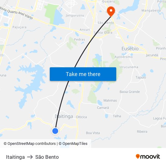 Itaitinga to São Bento map