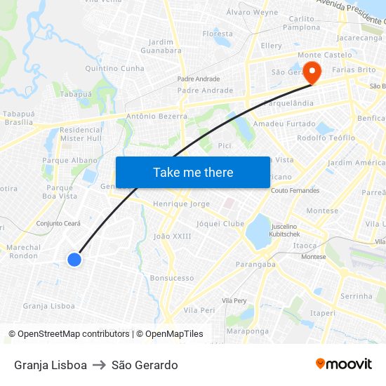 Granja Lisboa to São Gerardo map