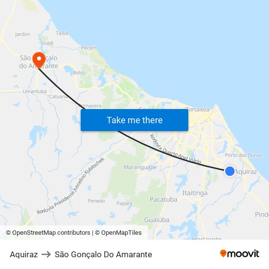 Aquiraz to São Gonçalo Do Amarante map