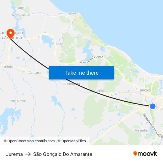 Jurema to São Gonçalo Do Amarante map