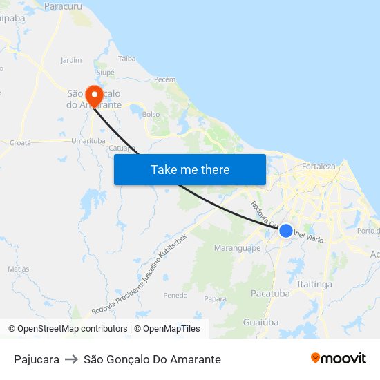 Pajucara to São Gonçalo Do Amarante map