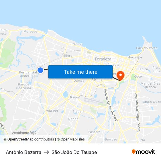 Antônio Bezerra to São João Do Tauape map