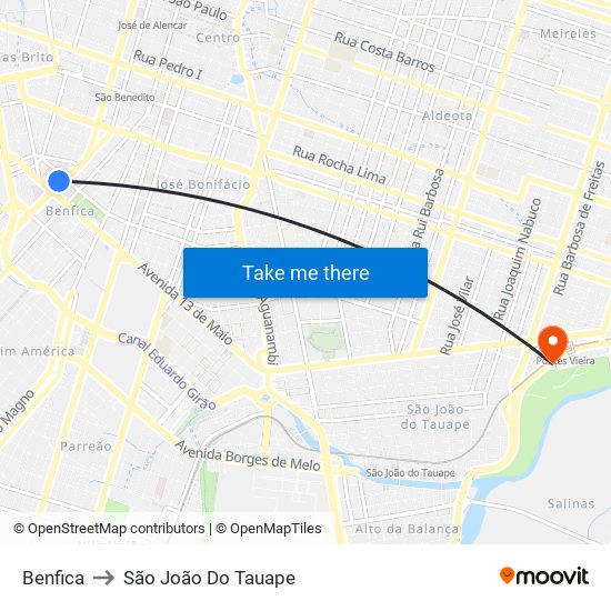 Benfica to São João Do Tauape map