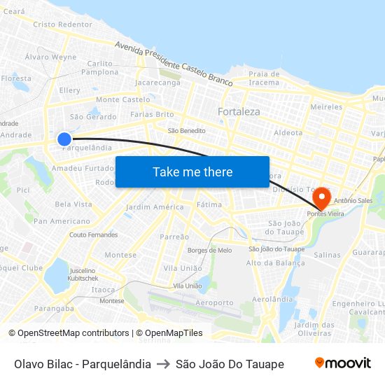 Olavo Bilac - Parquelândia to São João Do Tauape map