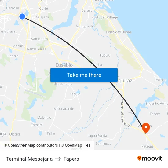 Terminal Messejana to Tapera map
