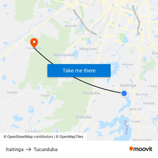 Itaitinga to Tucunduba map