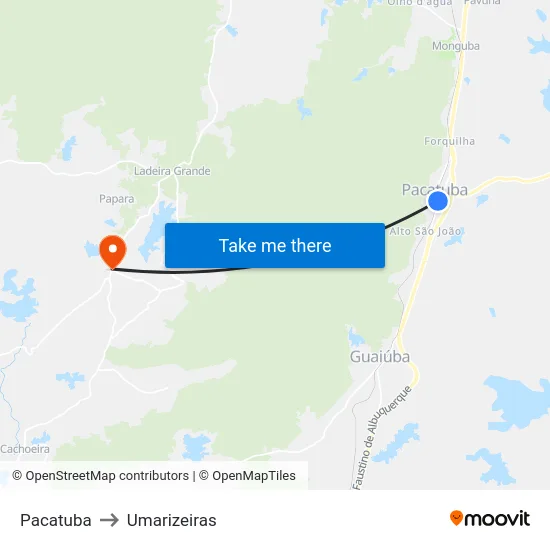 Pacatuba to Umarizeiras map