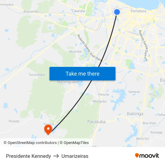 Presidente Kennedy to Umarizeiras map