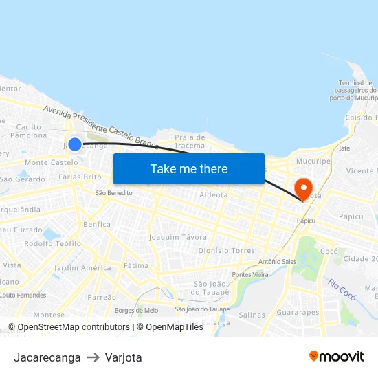 Jacarecanga to Varjota map