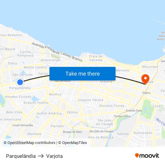Parquelândia to Varjota map