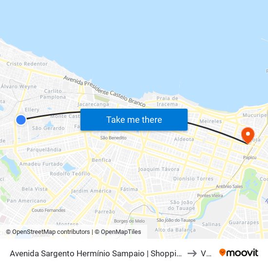 Avenida Sargento Hermínio Sampaio | Shopping Riomar Kennedy - Presidente Kennedy to Varjota map