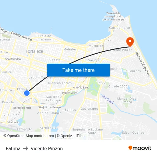 Fátima to Vicente Pinzon map