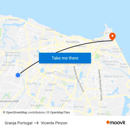 Granja Portugal to Vicente Pinzon map