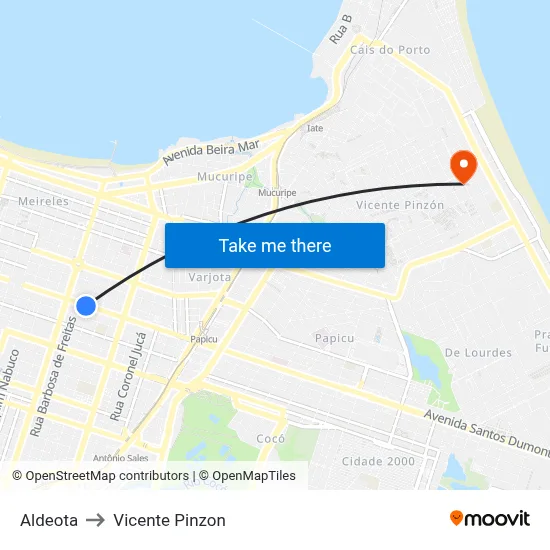 Aldeota to Vicente Pinzon map
