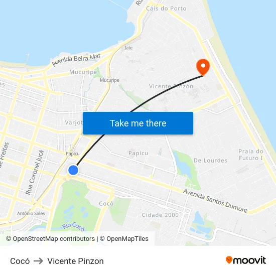 Cocó to Vicente Pinzon map