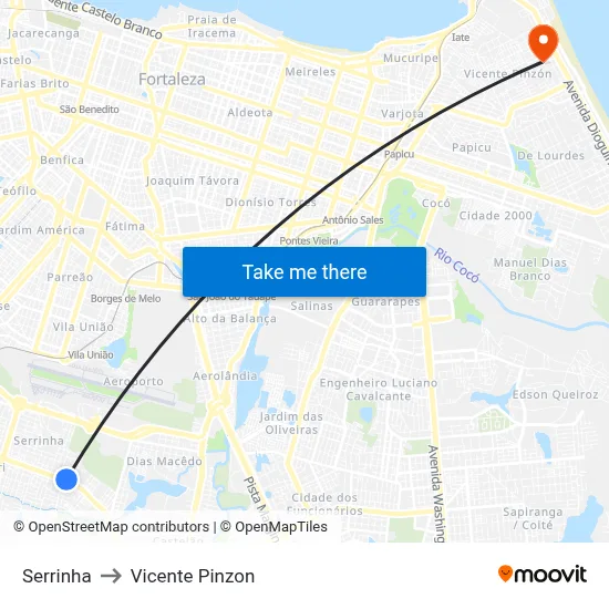 Serrinha to Vicente Pinzon map