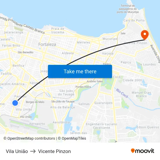 Vila União to Vicente Pinzon map