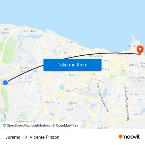 Jurema to Vicente Pinzon map