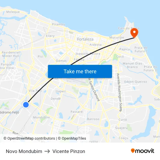 Novo Mondubim to Vicente Pinzon map