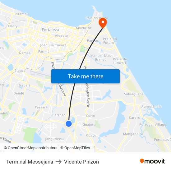 Terminal Messejana to Vicente Pinzon map