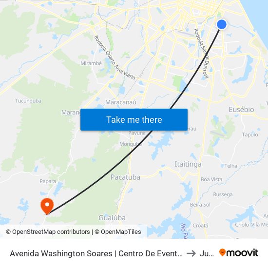 Avenida Washington Soares | Centro De Eventos Do Ceará - Edson Queiroz to Jubaia map