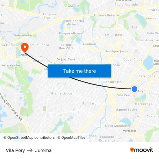Vila Pery to Jurema map