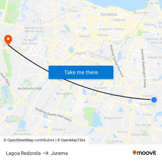 Lagoa Redonda to Jurema map