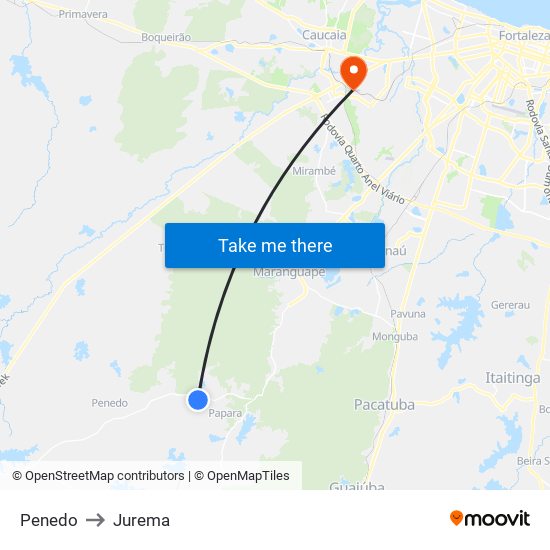 Penedo to Jurema map