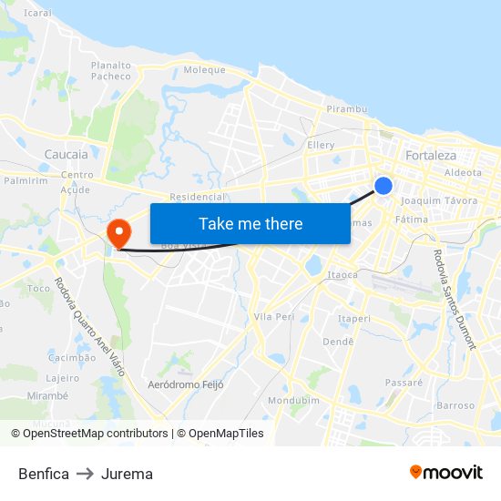 Benfica to Jurema map