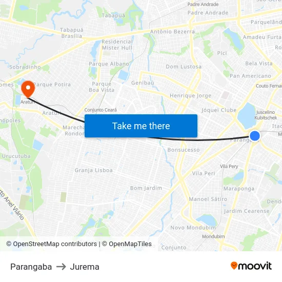 Parangaba to Jurema map
