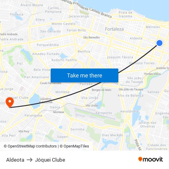 Aldeota to Jóquei Clube map