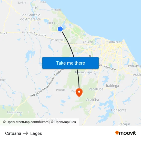 Catuana to Lages map