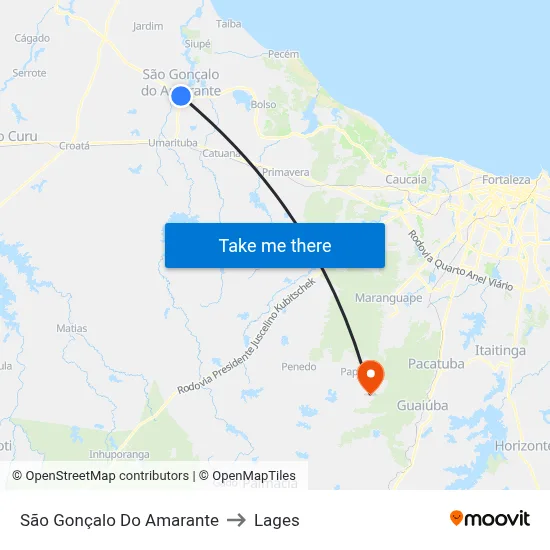 São Gonçalo Do Amarante to Lages map