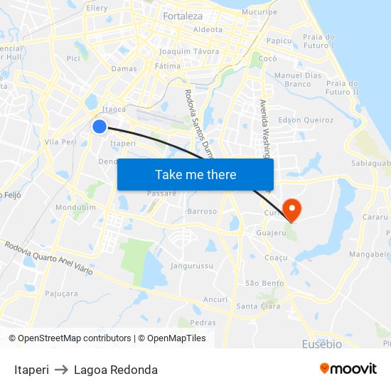 Itaperi to Lagoa Redonda map