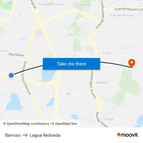 Barroso to Lagoa Redonda map