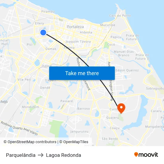 Parquelândia to Lagoa Redonda map