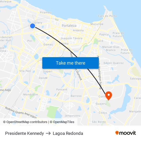 Presidente Kennedy to Lagoa Redonda map