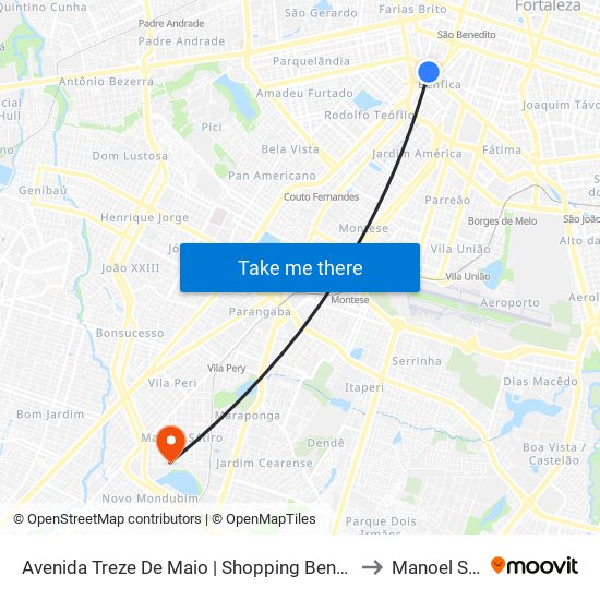 Avenida Treze De Maio | Shopping Benfica - Benfica to Manoel Sátiro map